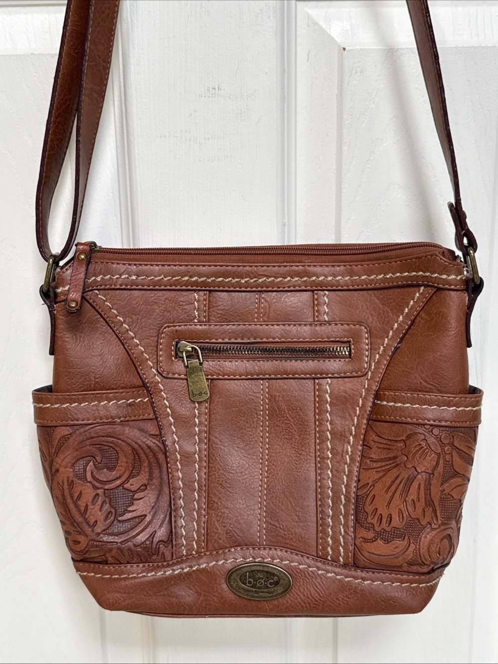 BORN BOC Brown Crossbody Purse Floral Embossed Tooled Shoulder Bag Western